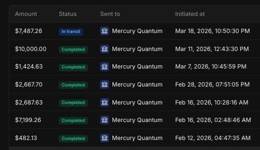 Whop payouts to Mercury Quantum